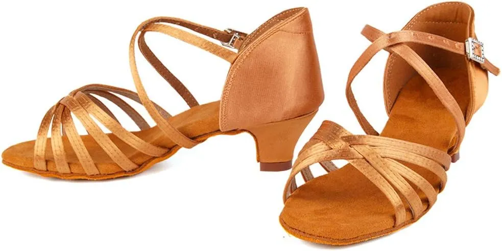AOQUNFS Girls Latin Dance Shoes Low Heels Tango Salsa Ballroom Practice Performance Dancing Shoes,EM-XGGZS