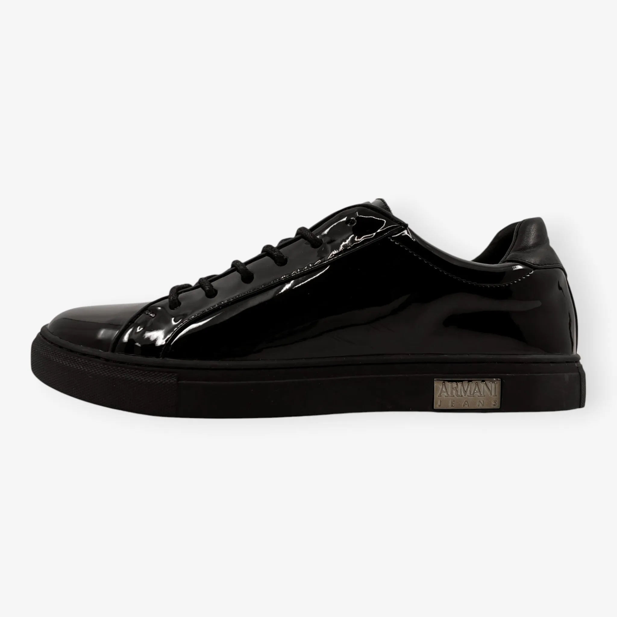 Armani Black Glossy Patent Non-Leather Sneakers EU41 ~ AU10
