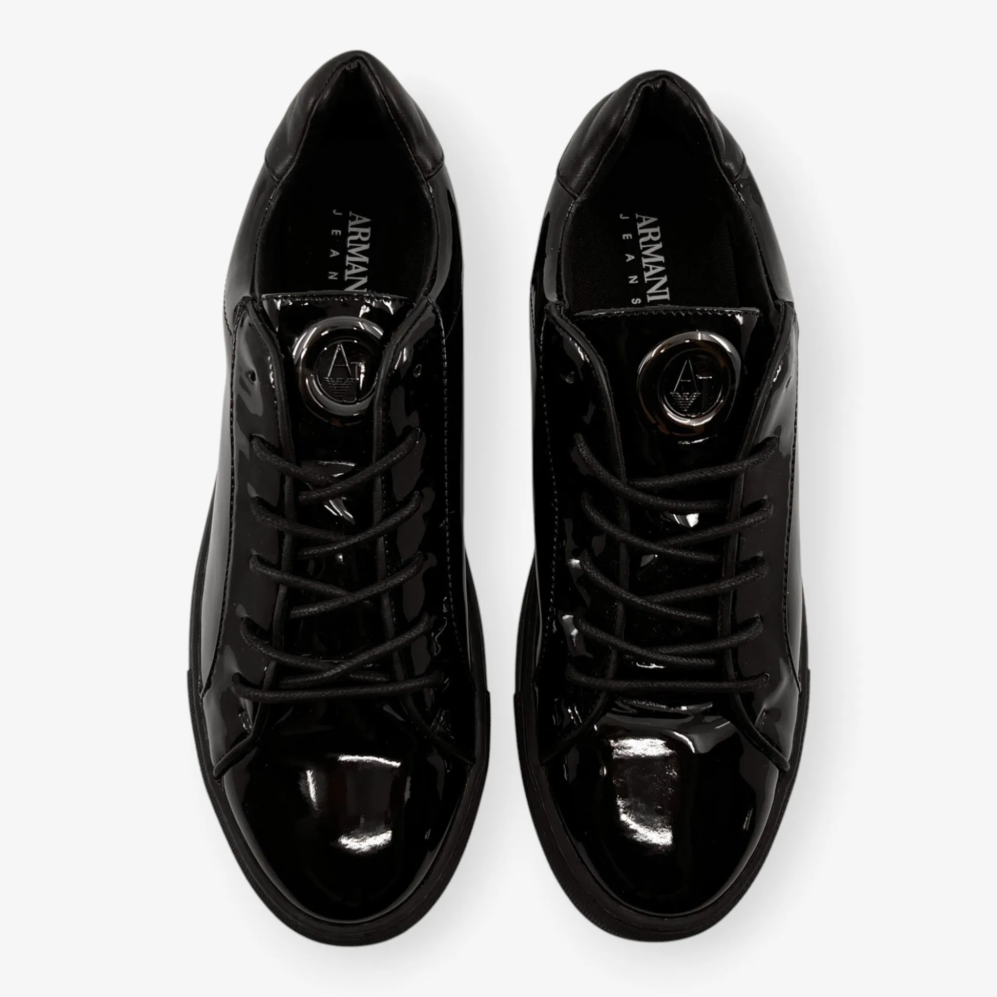 Armani Black Glossy Patent Non-Leather Sneakers EU41 ~ AU10