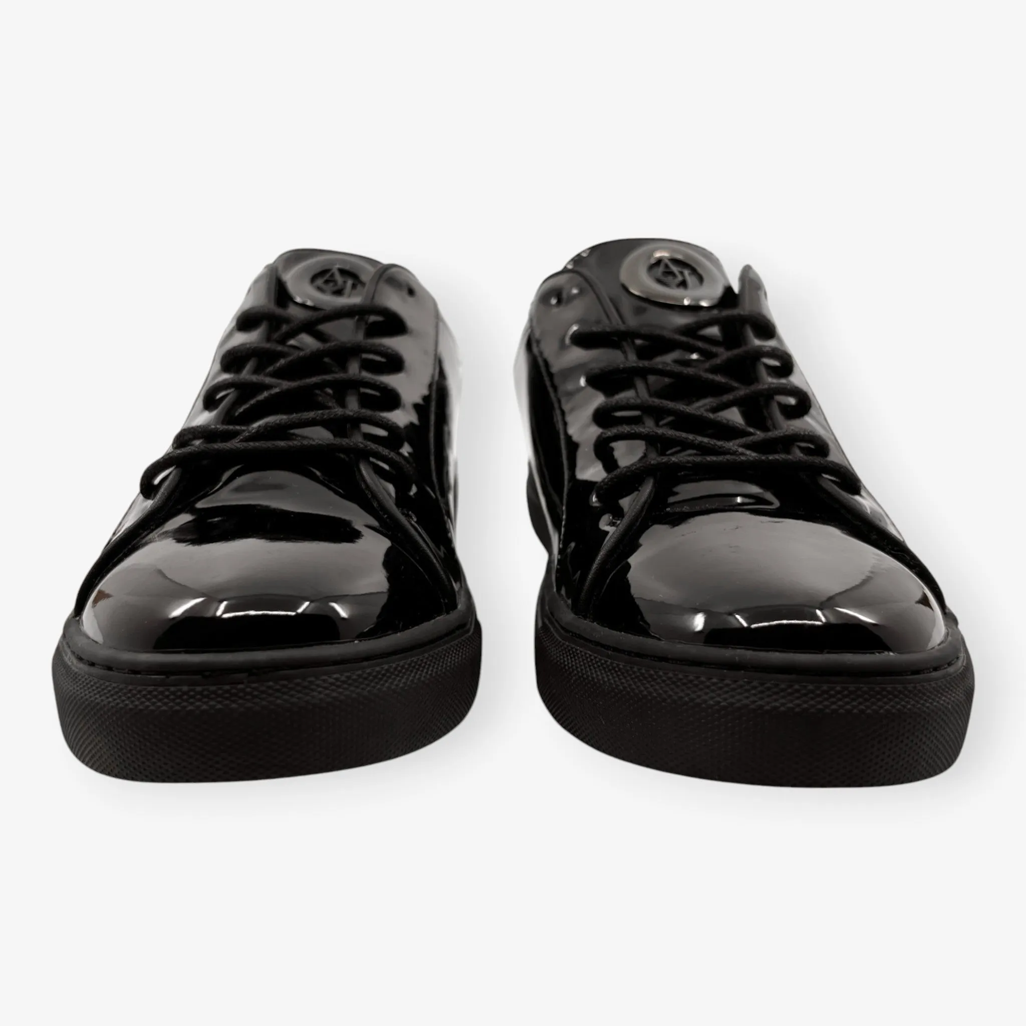 Armani Black Glossy Patent Non-Leather Sneakers EU41 ~ AU10