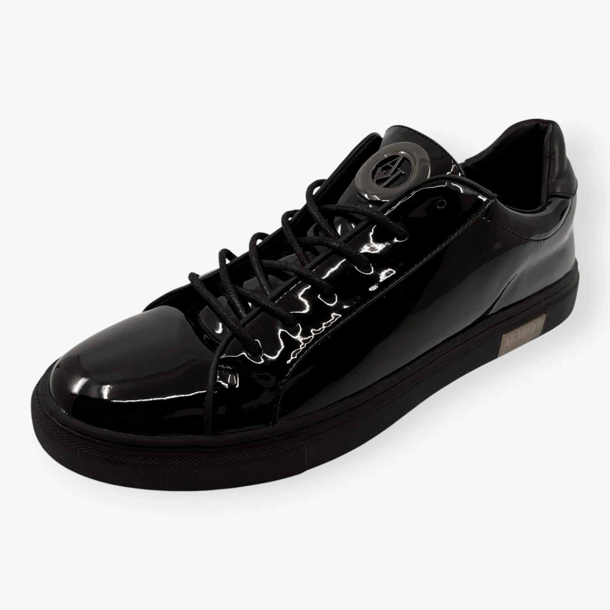 Armani Black Glossy Patent Non-Leather Sneakers EU41 ~ AU10