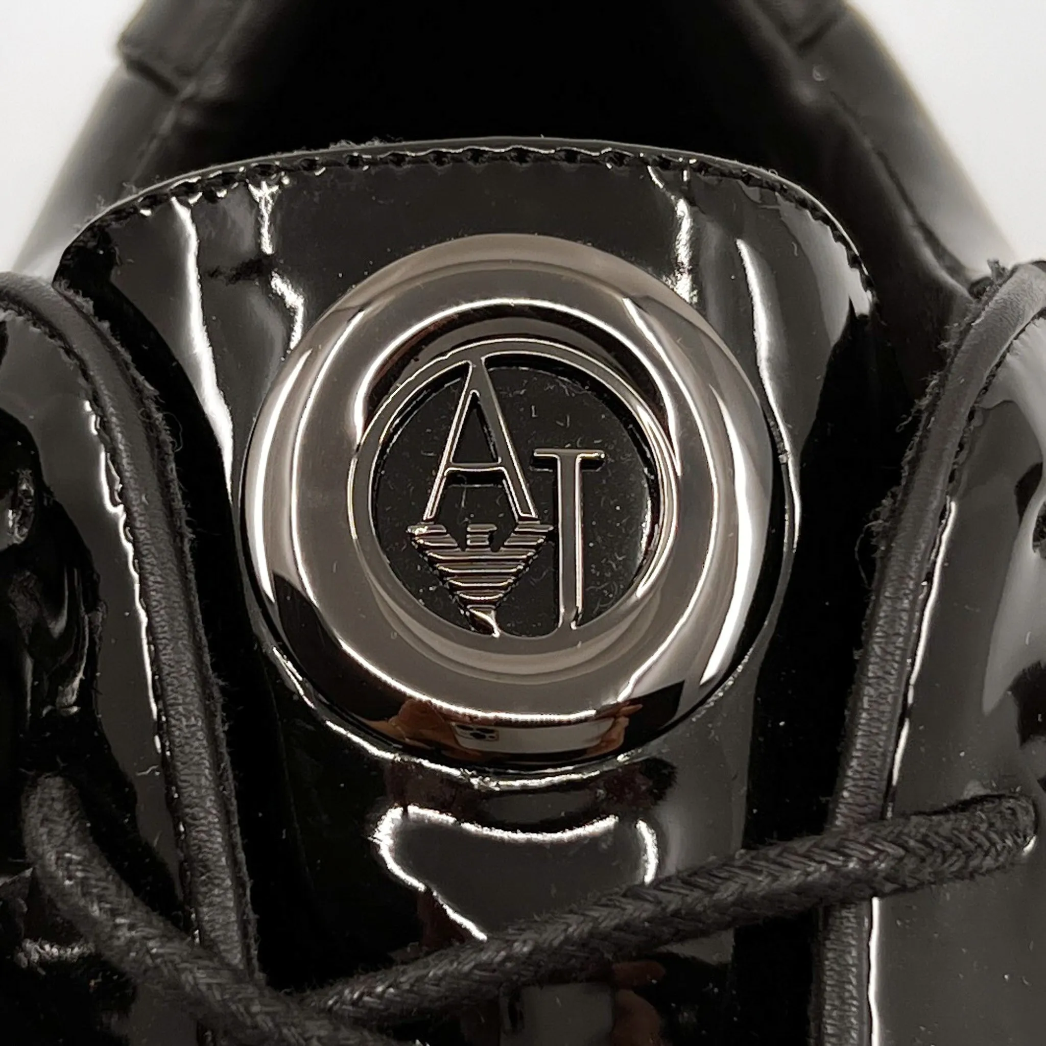 Armani Black Glossy Patent Non-Leather Sneakers EU41 ~ AU10