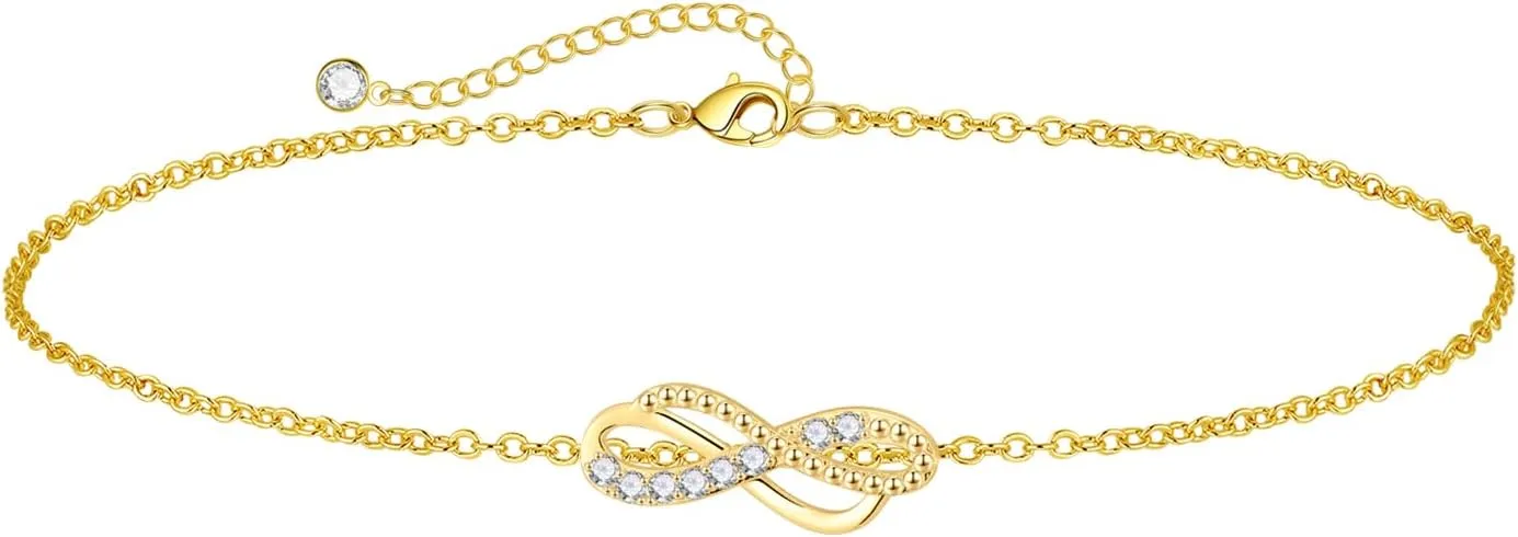 ASCOMY Anklets for Women 14K Gold/Silver Ankle Bracelets Dainty Cute Star Cubic Zirconia Devil's Eye Infinity Charm Pearl Satellite Sparkling Chain Summer Beach Foot Bracelet Jewelry Gifts for Her