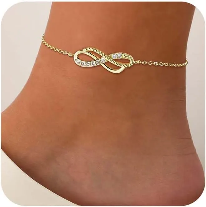 ASCOMY Anklets for Women 14K Gold/Silver Ankle Bracelets Dainty Cute Star Cubic Zirconia Devil's Eye Infinity Charm Pearl Satellite Sparkling Chain Summer Beach Foot Bracelet Jewelry Gifts for Her