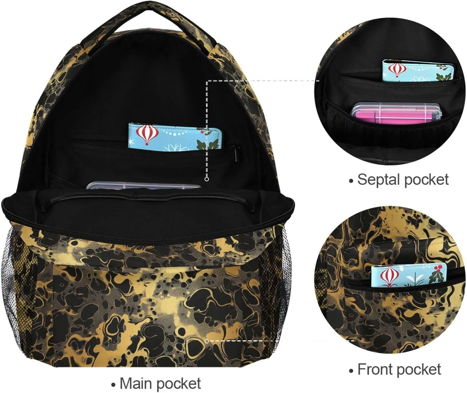 Backpacks for Teens Boys Girls Waterproof Carry On Backpacks with Chest Strap Gift Men & Women Camouflage Gold