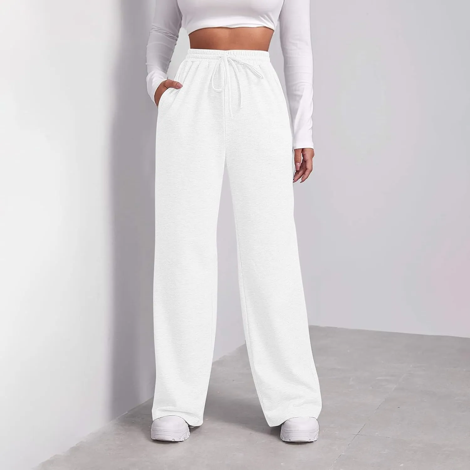 Baggy Wide Leg Sweatpants for Women Elastic High Waisted Loose Fit Lounge Pants Drawstring Joggers with Pockets 2024