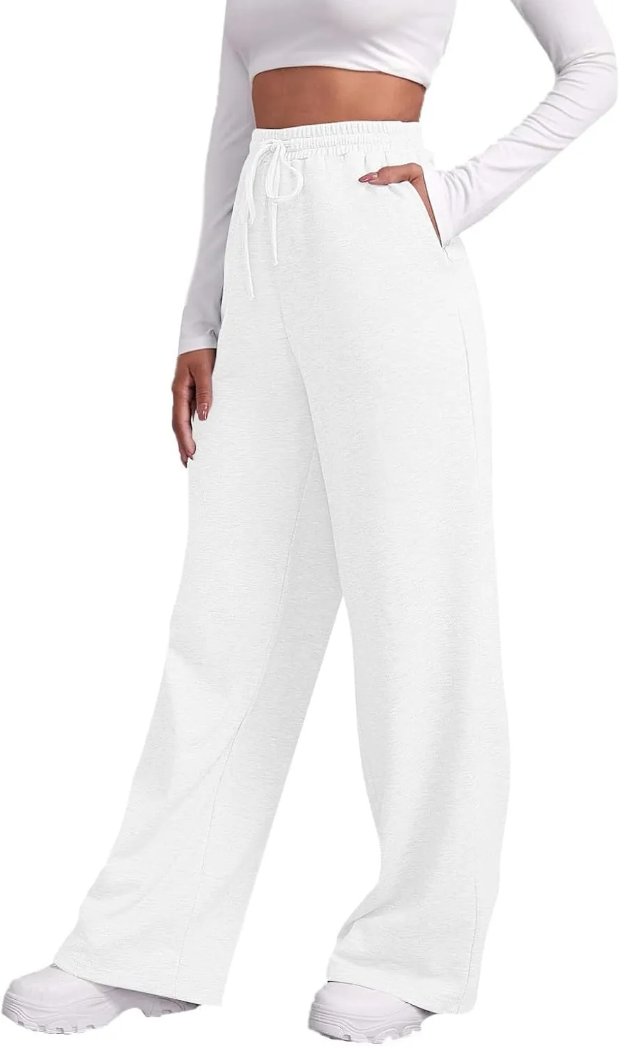 Baggy Wide Leg Sweatpants for Women Elastic High Waisted Loose Fit Lounge Pants Drawstring Joggers with Pockets 2024