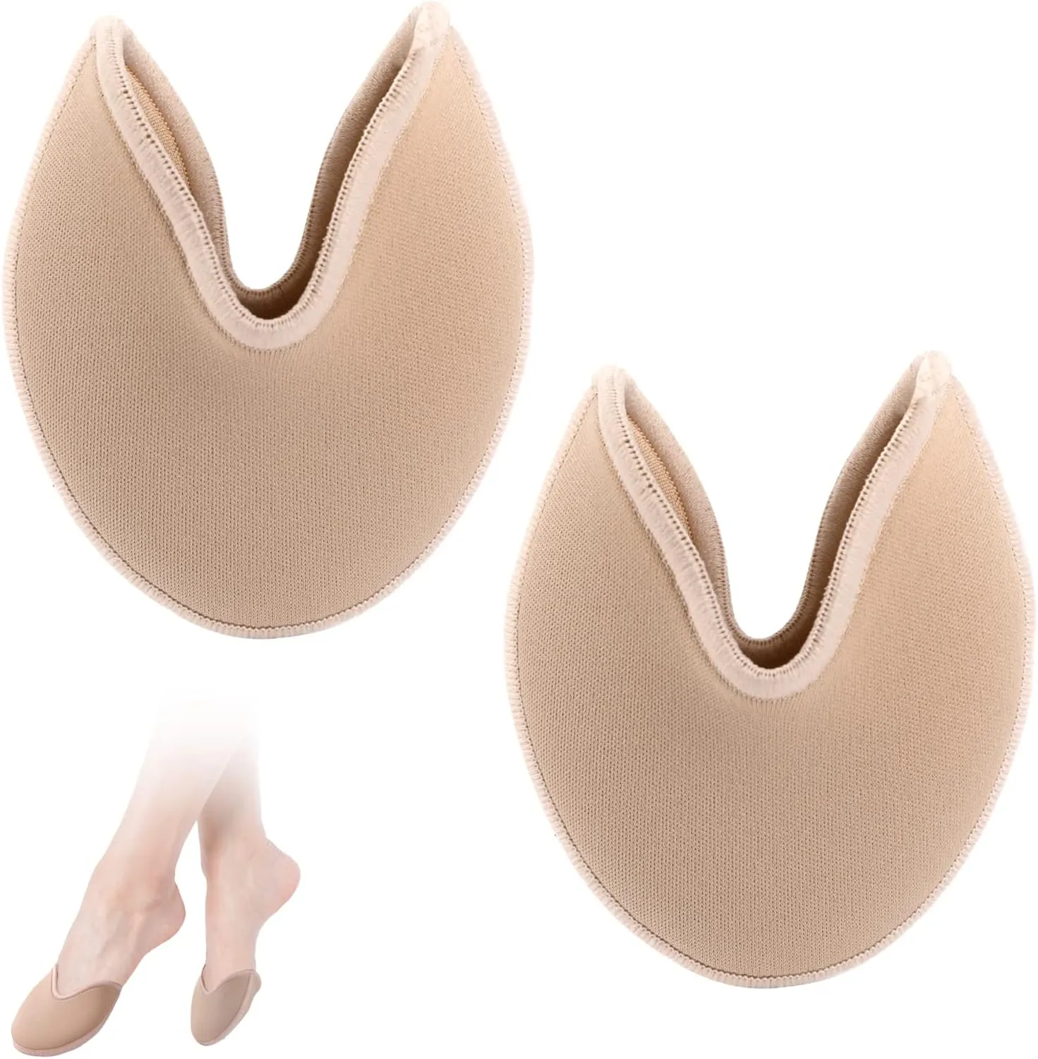 Ballet Pointe Dance Shoe Toe Covers - Forefoot Wrap Pads, Half Pads, Sponge Insoles, Skin Color