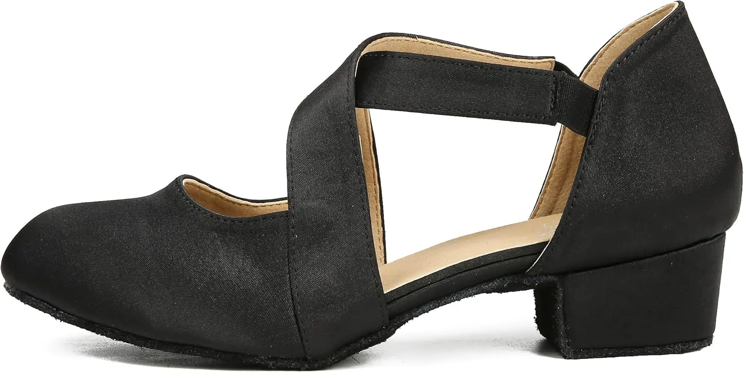 Ballroom Dance Shoes Salsa Latin Dancing Shoes Women for Social Beginner Closed Toe 1 1/2 inches Heels S14