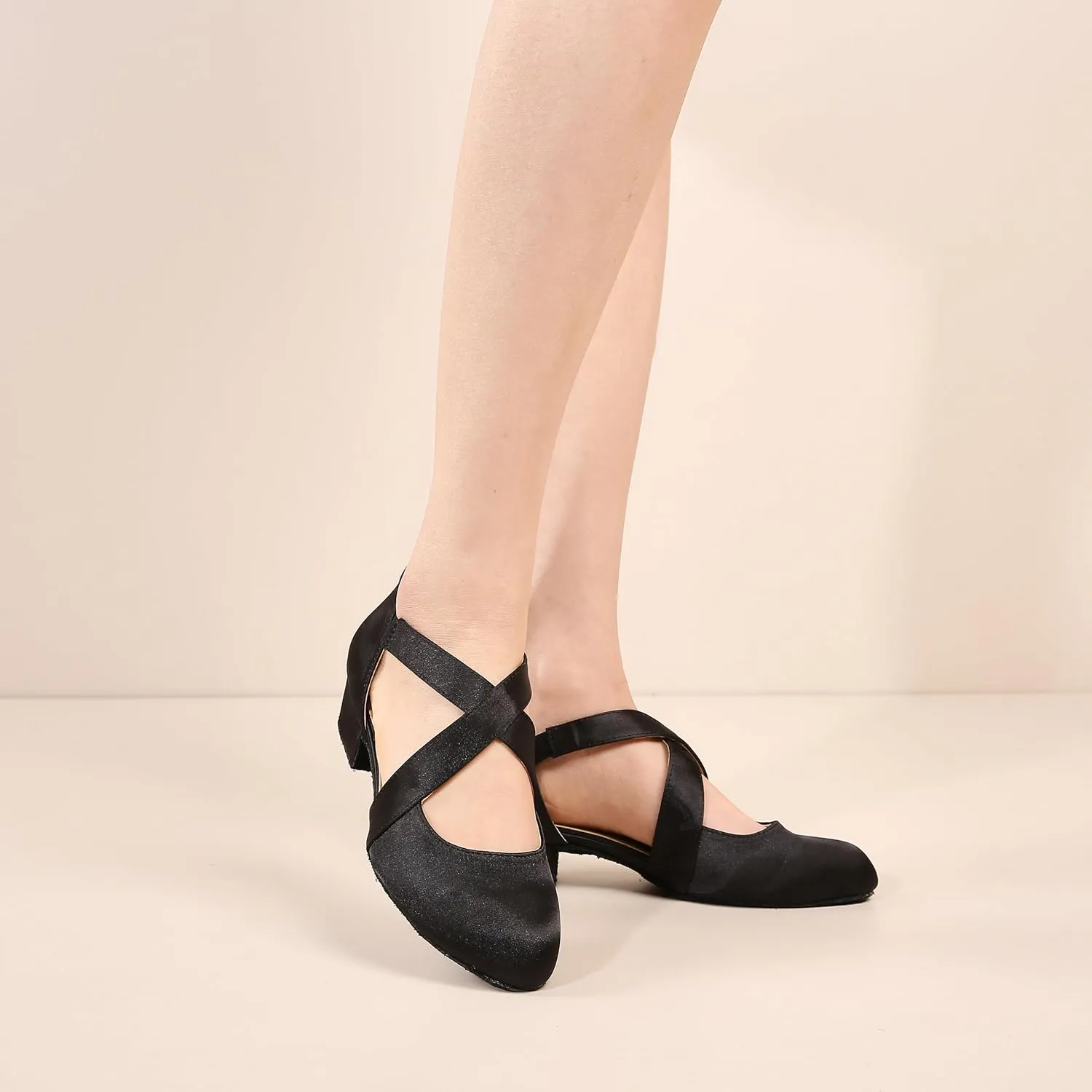 Ballroom Dance Shoes Salsa Latin Dancing Shoes Women for Social Beginner Closed Toe 1 1/2 inches Heels S14