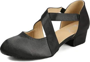 Ballroom Dance Shoes Salsa Latin Dancing Shoes Women for Social Beginner Closed Toe 1 1/2 inches Heels S14