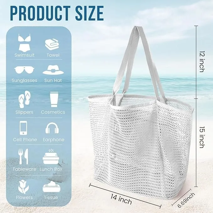 Beach Bags for Women, Foldable Mesh Tote Bag with Mini Pocke, Womens Shoulder bag for Travel Beach Essentials Swimming Pool