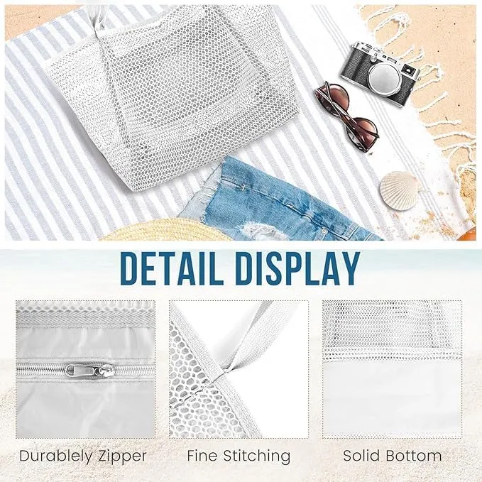 Beach Bags for Women, Foldable Mesh Tote Bag with Mini Pocke, Womens Shoulder bag for Travel Beach Essentials Swimming Pool