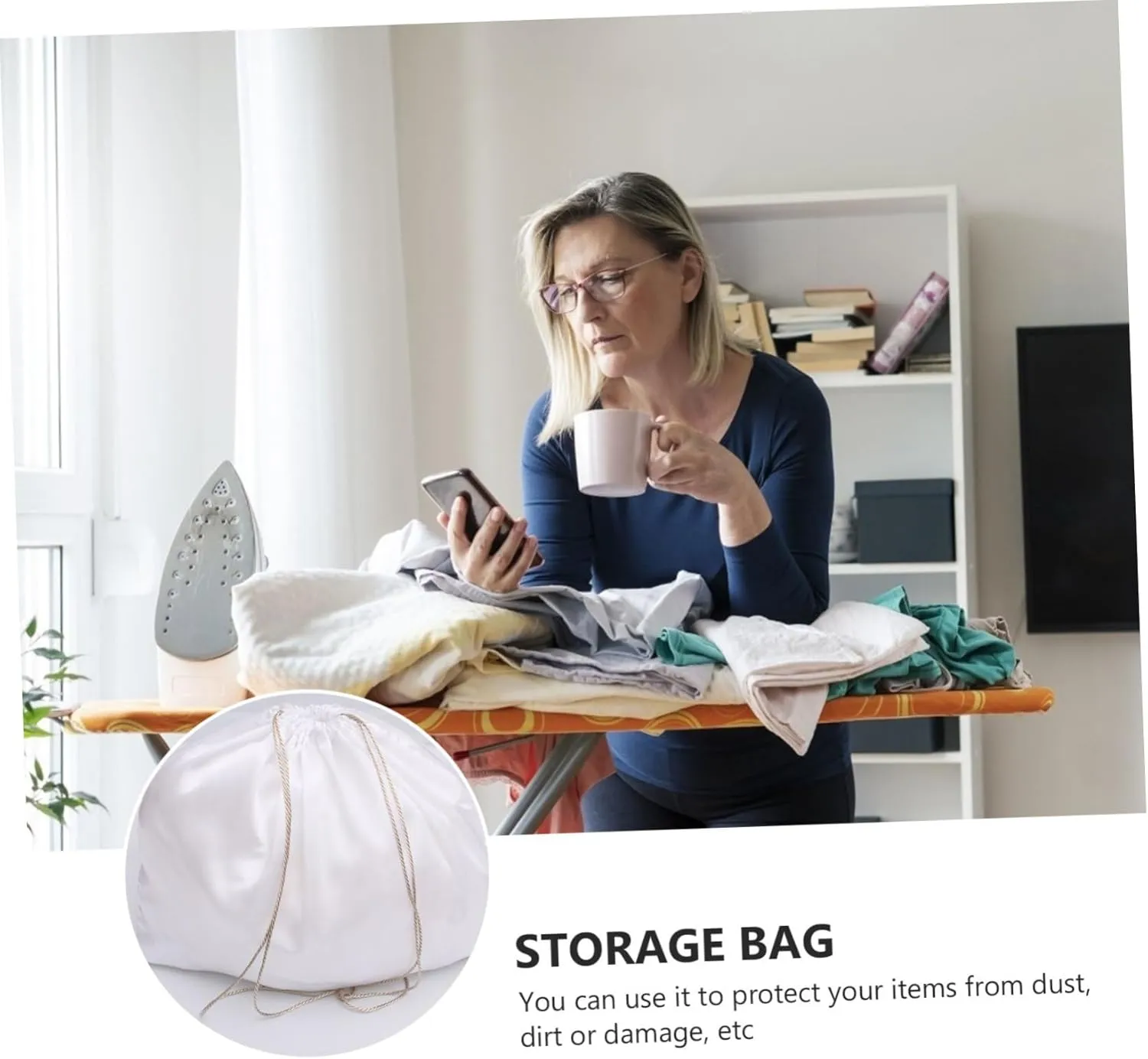 BESPORTBLE Elegant Silk Storage Pouch 2 Pack Drawstring Zipper Bag for Clothes Quilts Dustproof Space-saving