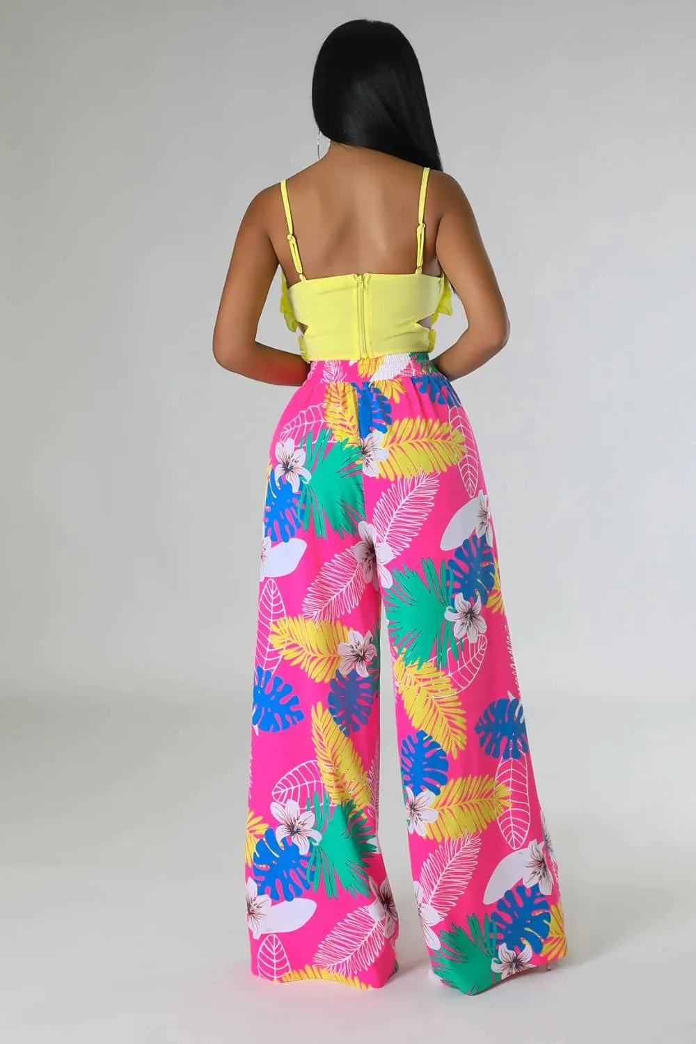 BFFBABY Womens Casual Palazzo Pants High Waist Printed Ruched Loose Flowy Lounge Wide Leg Pants (M-3XL)