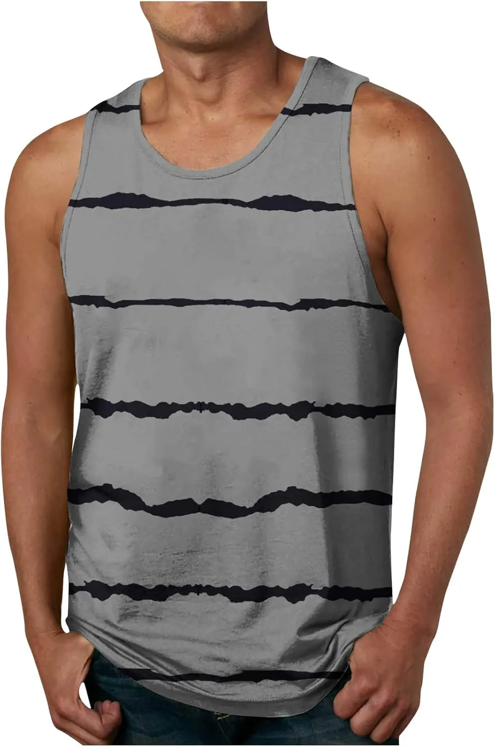 Big and Tall Graphic Tank Tops for Men 2024 Trendy Sleeveless Striped Muscle Tanks Shirts Loose Casual Outfits