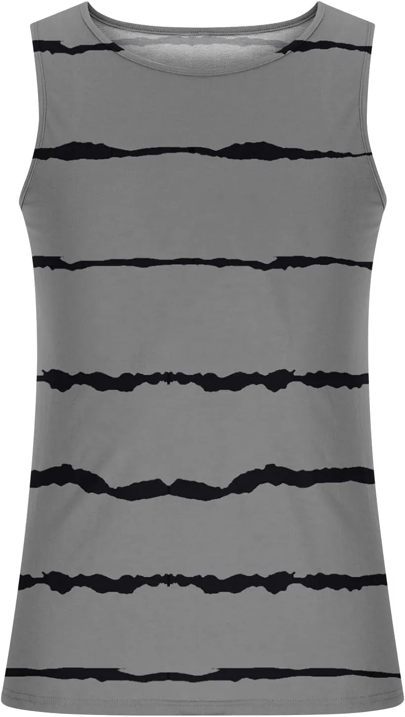 Big and Tall Graphic Tank Tops for Men 2024 Trendy Sleeveless Striped Muscle Tanks Shirts Loose Casual Outfits