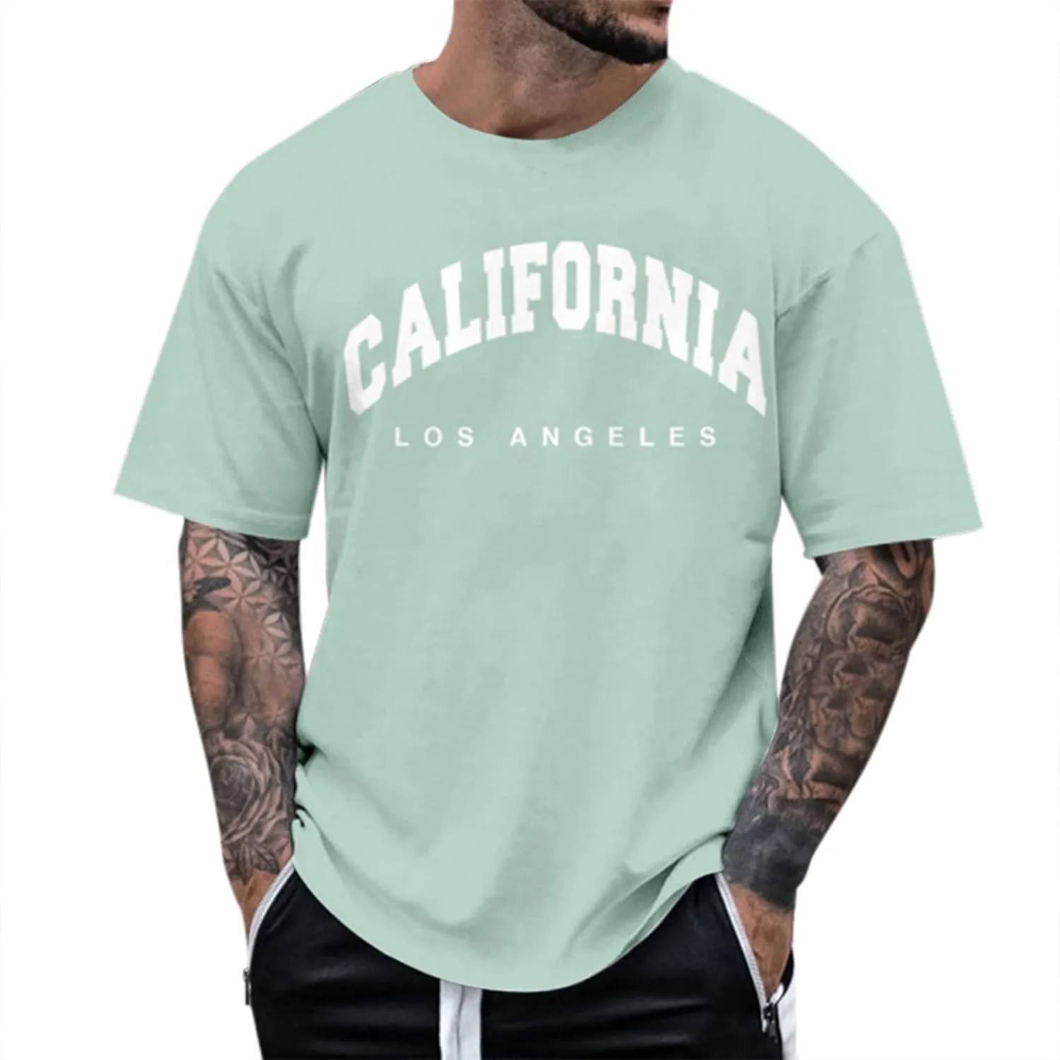 Big and Tall T Shirts for Men, Men's Graphic Tees Vintage T-Shirts Letter Print Crewneck Tshirts Short Sleeve Hip Hop Shirt