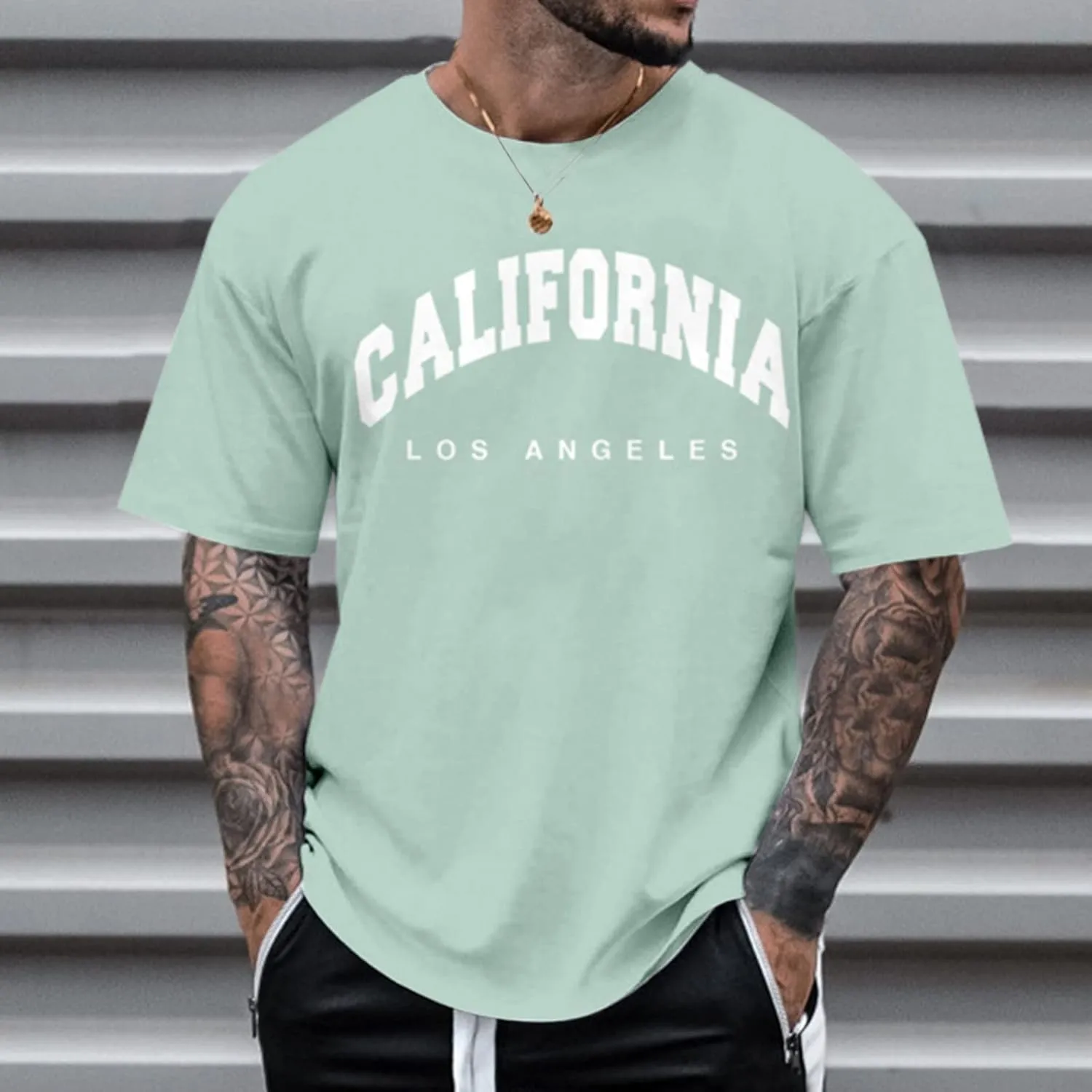 Big and Tall T Shirts for Men, Men's Graphic Tees Vintage T-Shirts Letter Print Crewneck Tshirts Short Sleeve Hip Hop Shirt