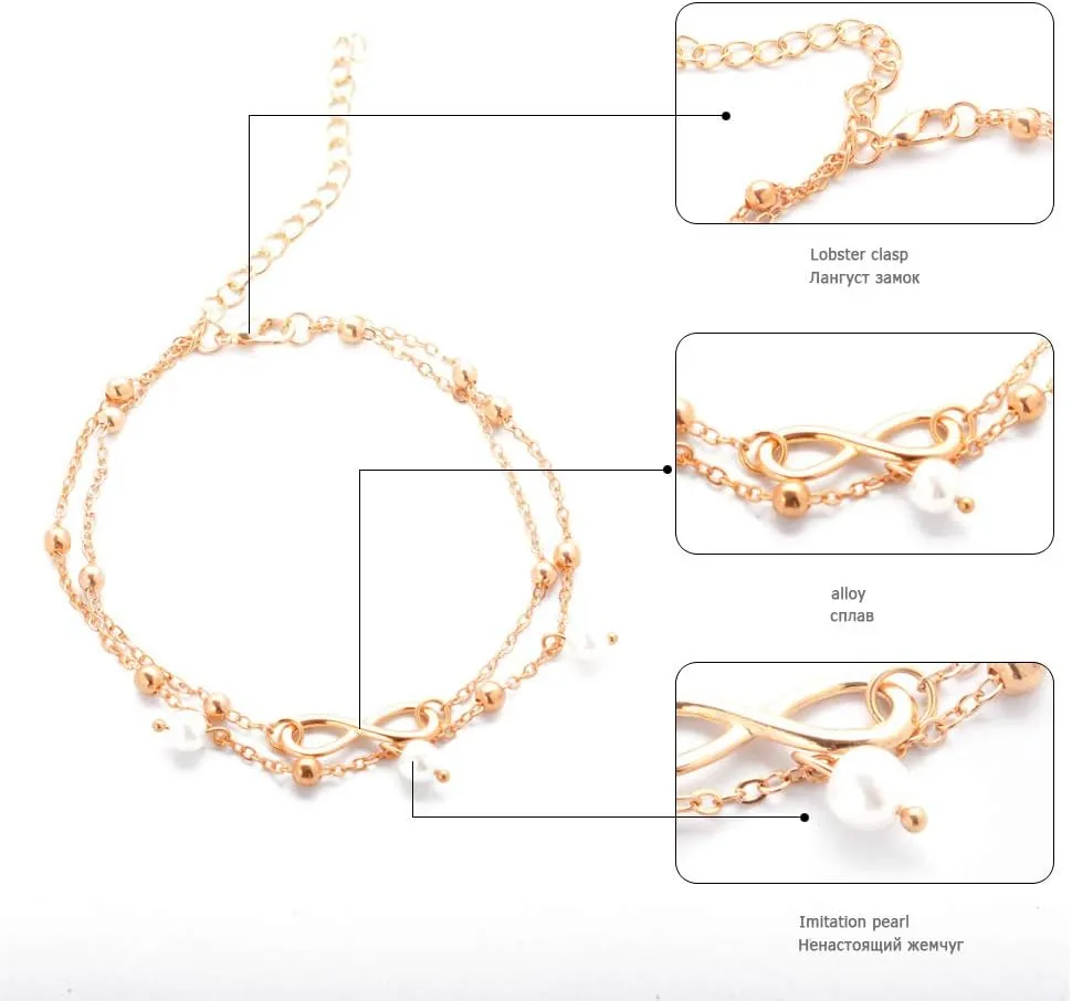 Biuhapiy Boho Pearl Ankle for Women 14K Gold Plated Dainty Freshwater Pearl Bead Anklets for Women Waterproof Minimalist Simple Anklets for Women Fashion Summer Jewelry Anklet Gold
