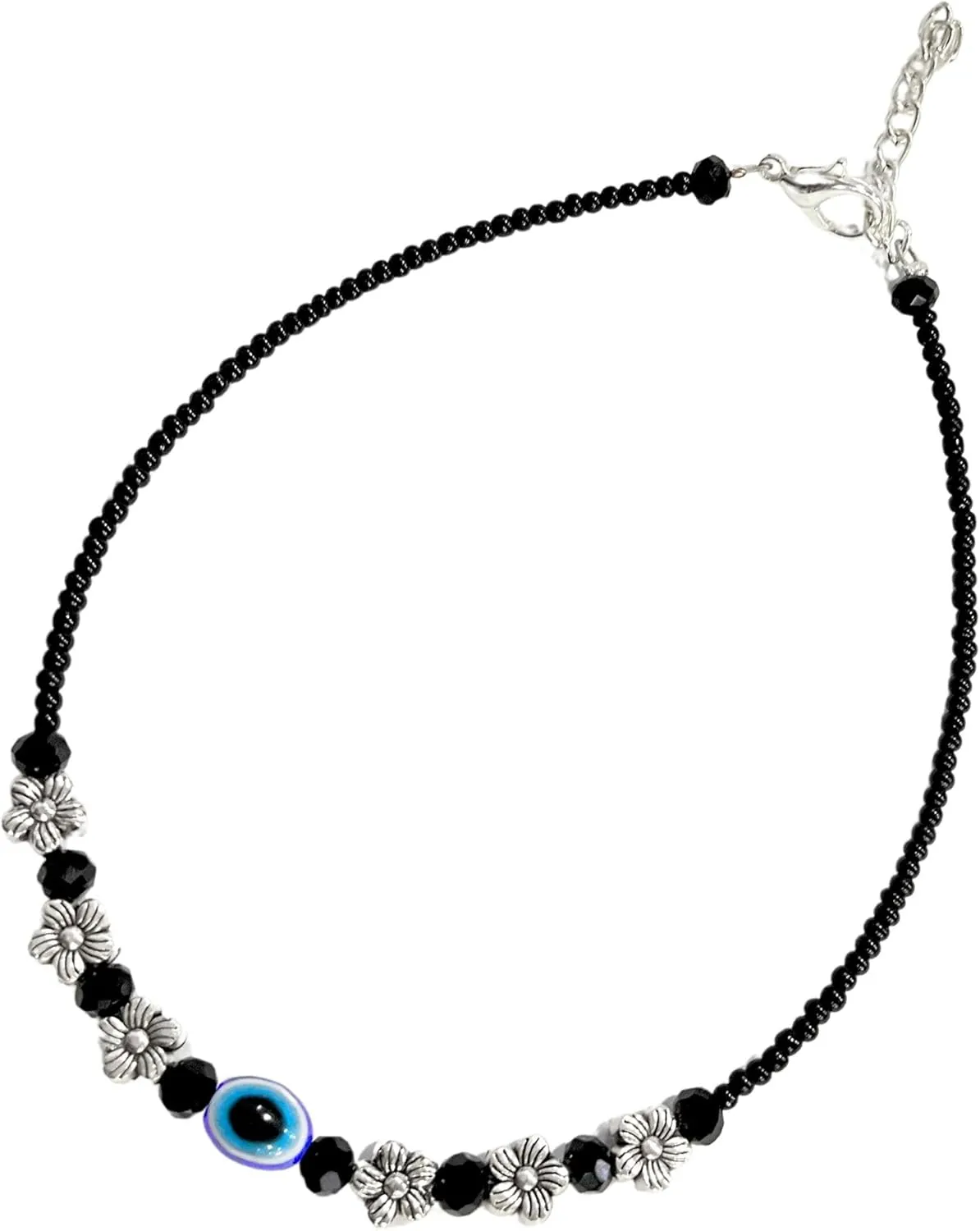 Black Bead Crystal Evil Eye Anklet Bracelet for Women Handmade Simple Waterproof Ankle Foot Bracelets for Women Minimalist Jewelry Adjustable