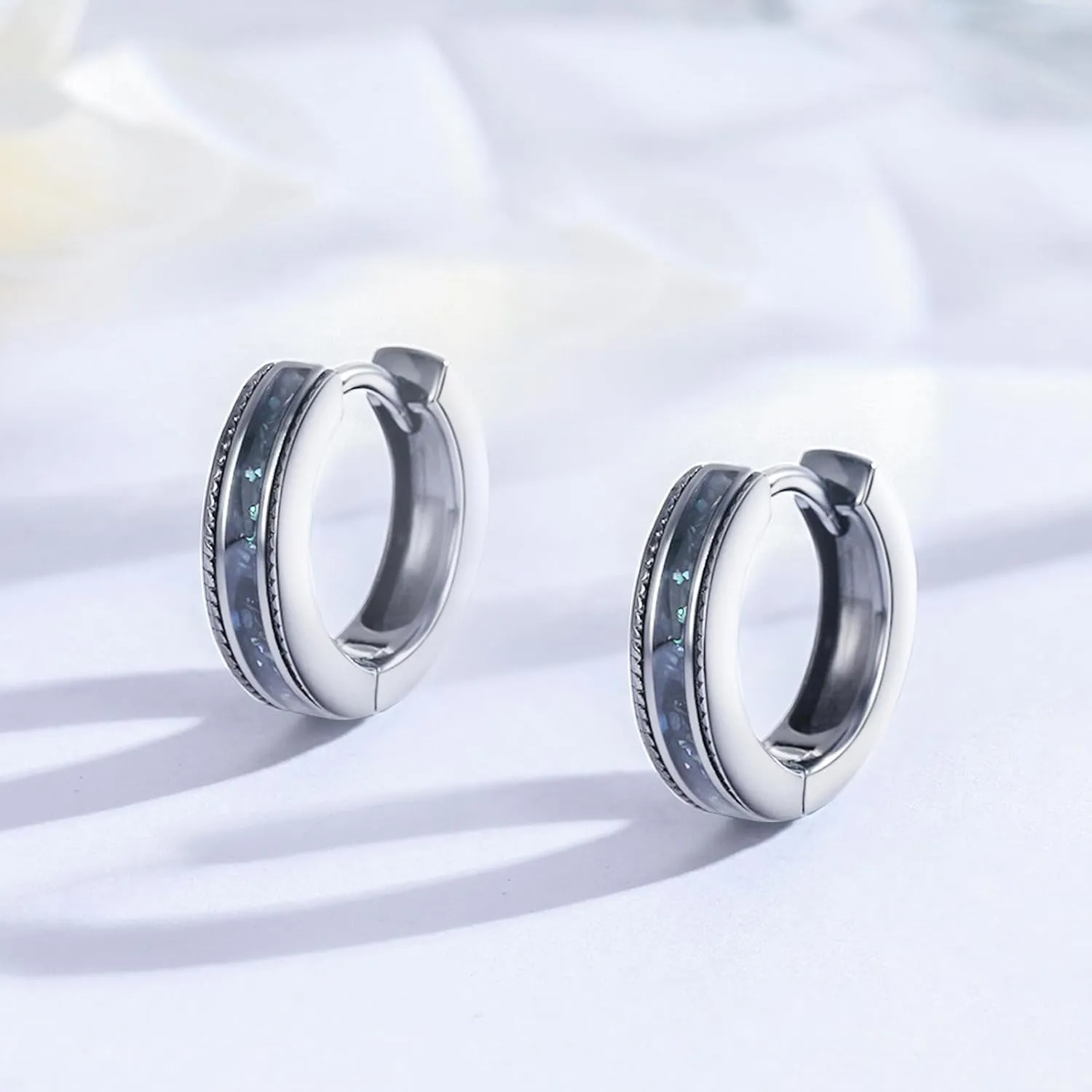 Black Hoop Earrings for Men Women 925 Sterling Silver Hypoallergenic Turquoise/Abalone Shell 15mm Huggie Earrings Punk Gothic Jewelry Gifts for Sensitive Ears Birthday