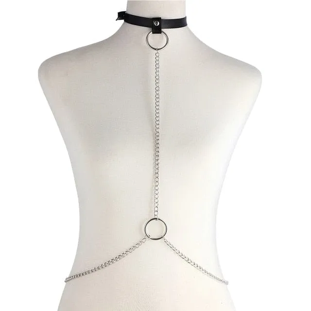 Body Chain Leather Choker Harness