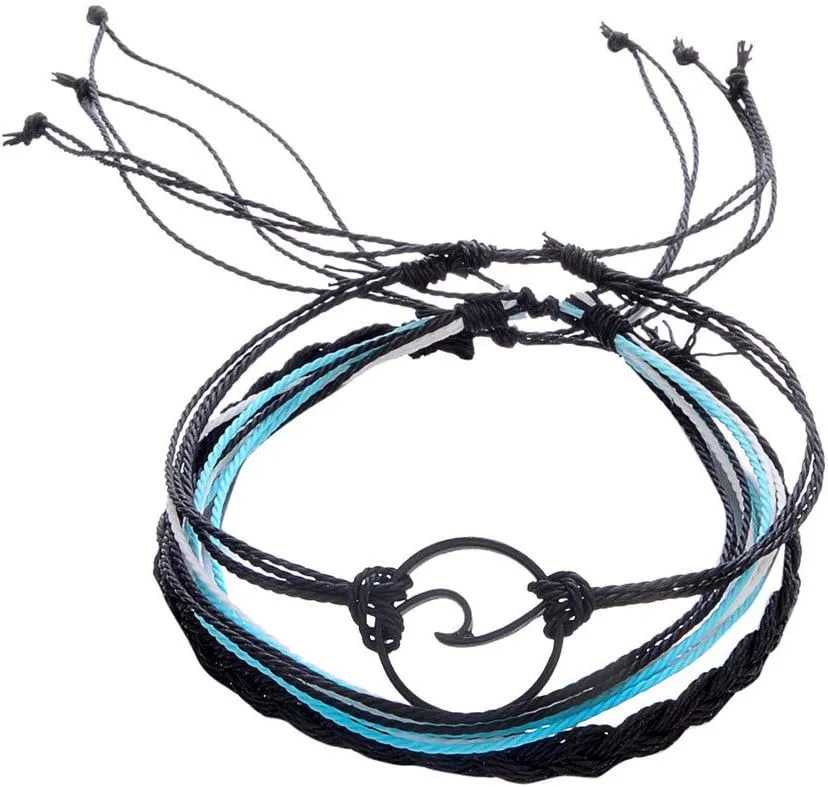 Bohemian Bracelet Handmade Wave Braided Wax Rope Adjustable Strand Bracelet Set Waterproof Charm String Thread Bracelets