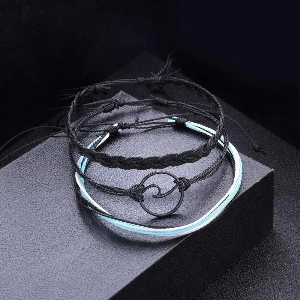 Bohemian Bracelet Handmade Wave Braided Wax Rope Adjustable Strand Bracelet Set Waterproof Charm String Thread Bracelets