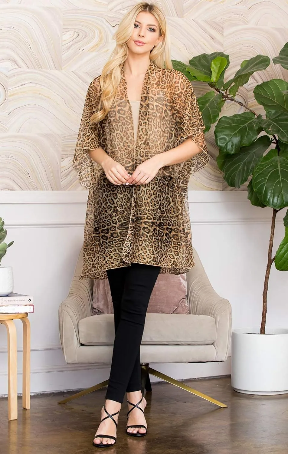 Bohemian Print Light Kimono Cardigan Robe Cover - Camo, Animal Leopard, Floral Open Shawl Poncho Swim Kaftan, Sheer Long Vest