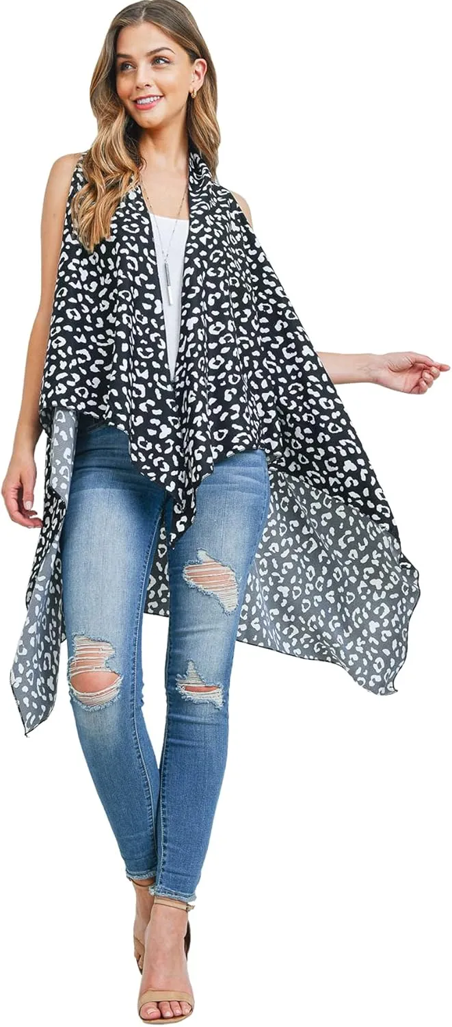 Bohemian Print Light Kimono Cardigan Robe Cover - Camo, Animal Leopard, Floral Open Shawl Poncho Swim Kaftan, Sheer Long Vest