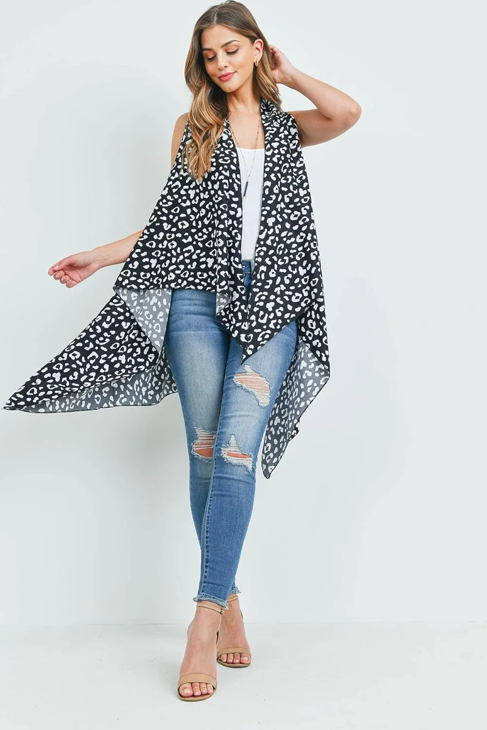 Bohemian Print Light Kimono Cardigan Robe Cover - Camo, Animal Leopard, Floral Open Shawl Poncho Swim Kaftan, Sheer Long Vest