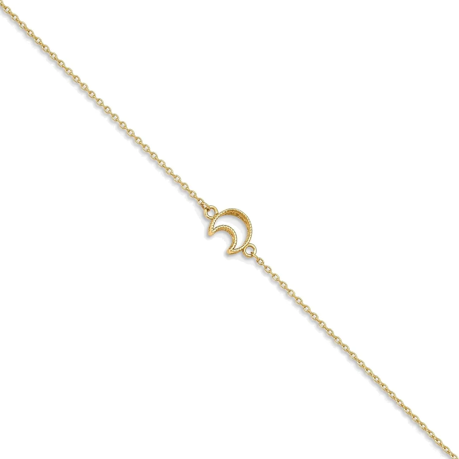 Bonyak Jewelry 14K Gold Textured & Polished Moon 9in Plus 1in ext. Anklet Heirloom