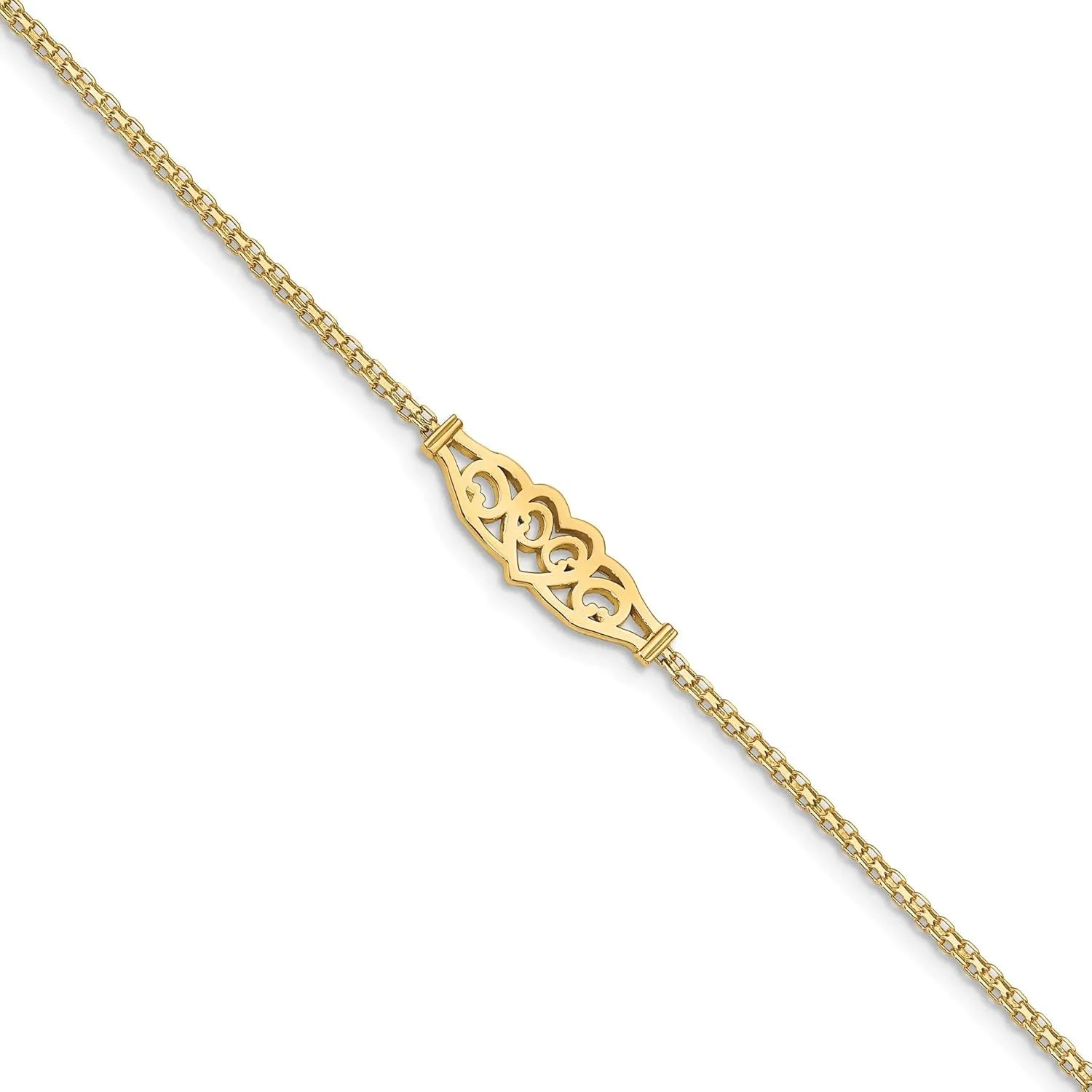 Bonyak Jewelry Polished Filigree Heart 9in Anklet in 14K Yellow Gold Ethereal
