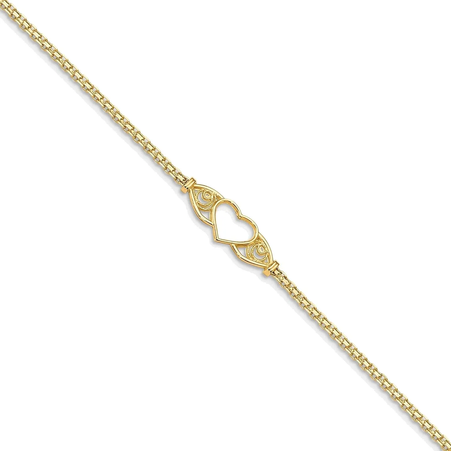 Bonyak Jewelry Polished Heart 10inch Anklet in 14K Yellow Gold Decadent