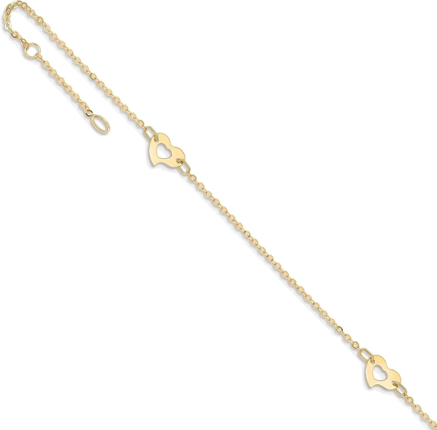 Bonyak Jewelry Polished Heart 9in Plus 1in ext Anklet in 14K Yellow Gold Classic