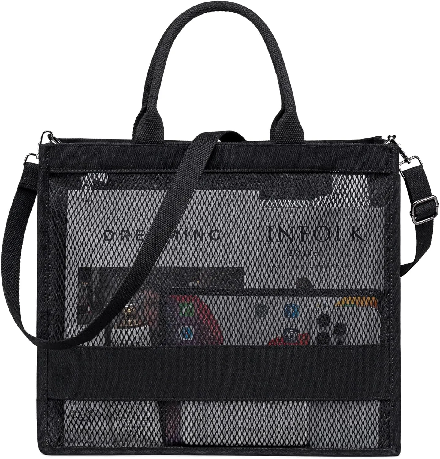 BTOOP Beach Bag for Women Mesh Tote Pool Bag with Zipper Clear Crossbody bags Purses for Travel Work Handbags
