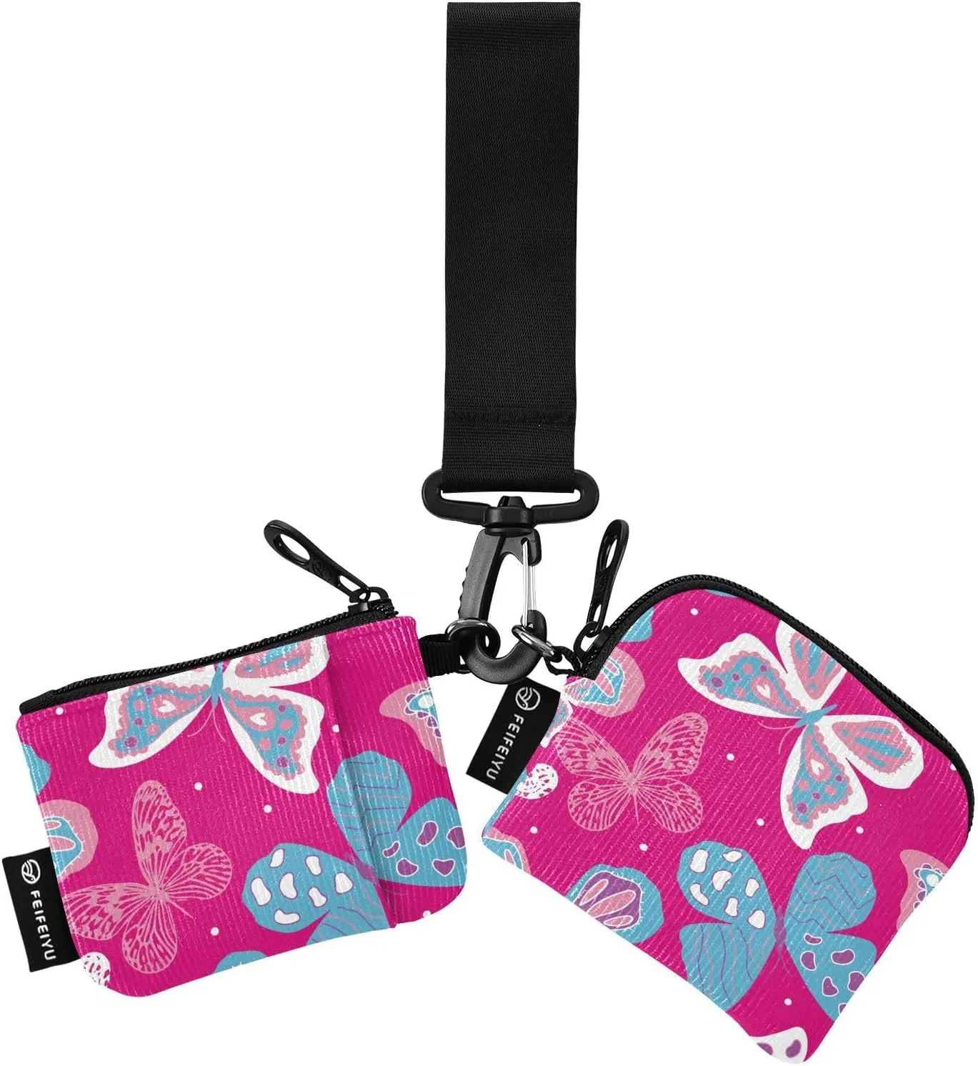 Butterfly Pink Wristlet Keychain Wallets for Women Portable Small Coin Purse