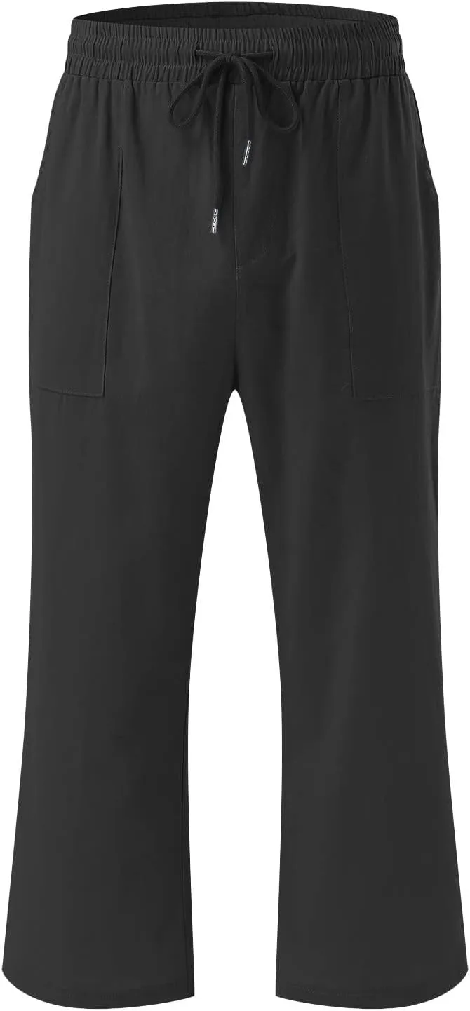Capris Pants for Women Casual Summer 2025 Cotton Linen Pant Beach Loose Comfy Straight Leg Drawstring Cropped Trouser