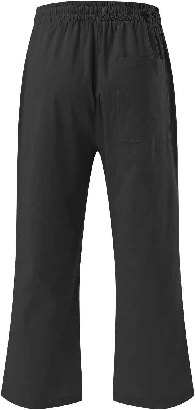 Capris Pants for Women Casual Summer 2025 Cotton Linen Pant Beach Loose Comfy Straight Leg Drawstring Cropped Trouser