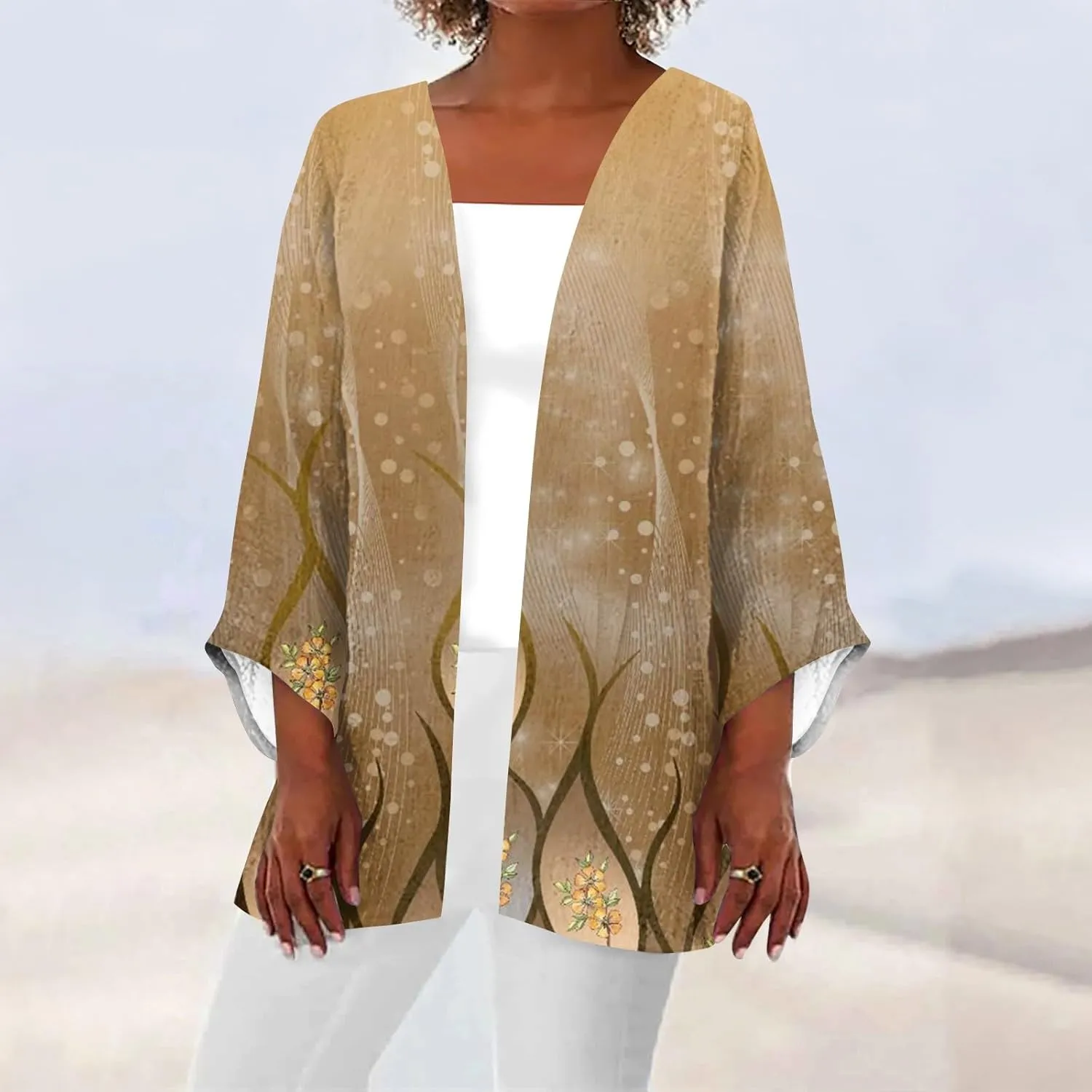 Cardigan Sweaters for Women Long Sleeve Sweaters Fashion Floral Print Dusters Kimono Cardigan Thin Workout Jacket