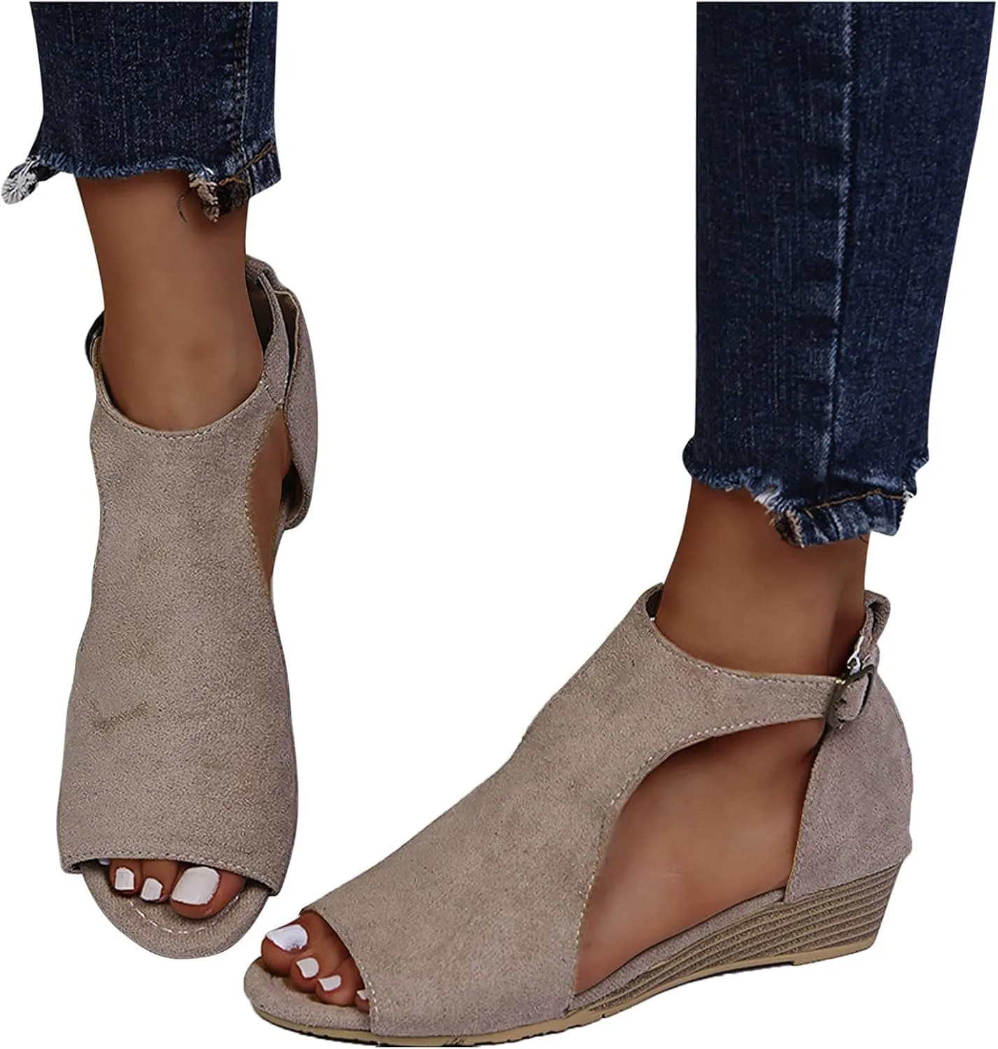 Cathalem Sandals for Women Dressy, Women's Orthopedic Suede Peep Toe Ankle Booties Cut Out Stacked Block Heel Ankle Boots Comfortable Shoes