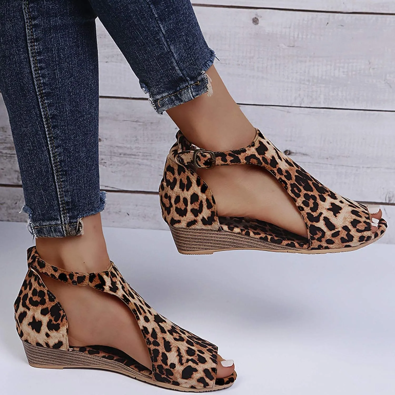 Cathalem Sandals for Women Dressy, Women's Orthopedic Suede Peep Toe Ankle Booties Cut Out Stacked Block Heel Ankle Boots Comfortable Shoes