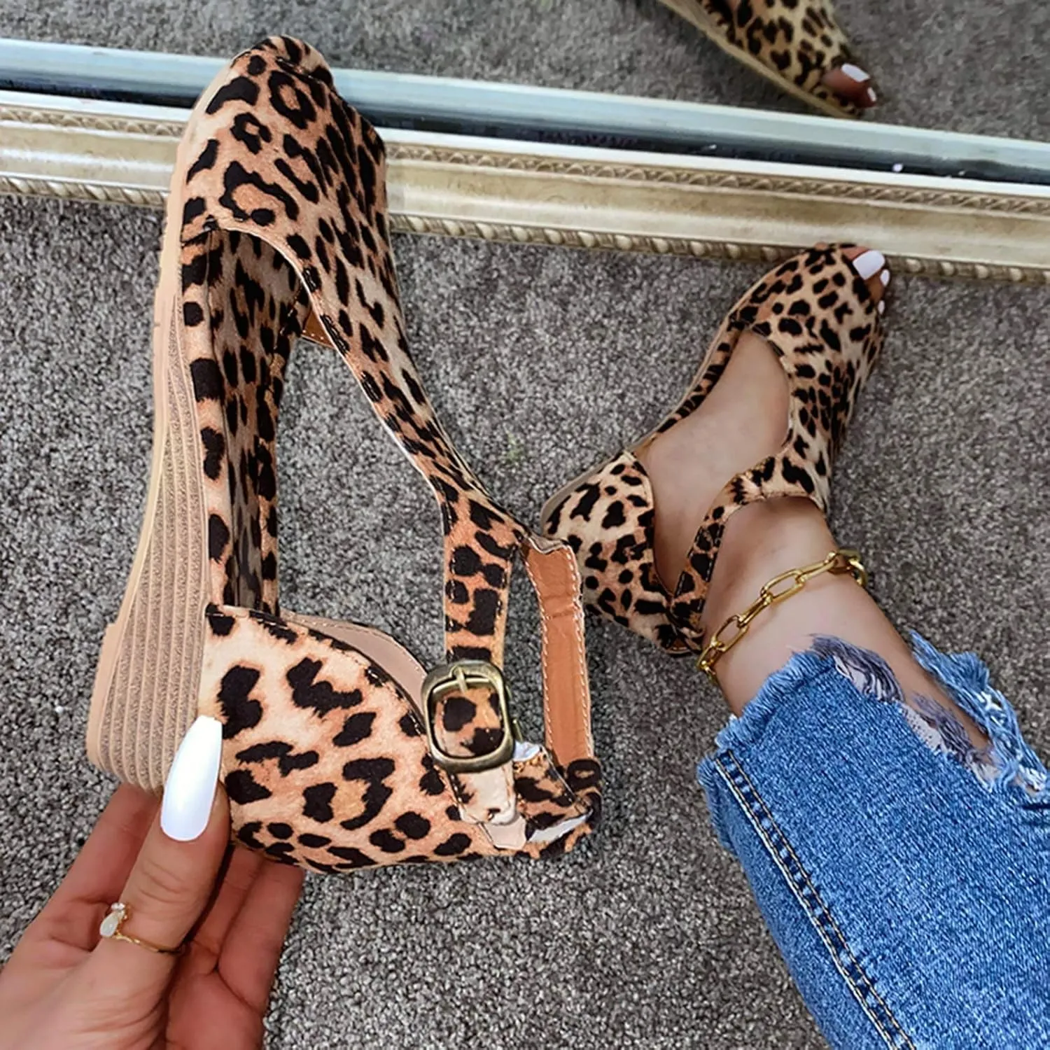 Cathalem Sandals for Women Dressy, Women's Orthopedic Suede Peep Toe Ankle Booties Cut Out Stacked Block Heel Ankle Boots Comfortable Shoes