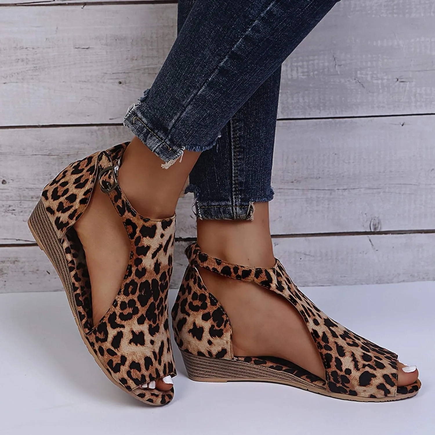 Cathalem Sandals for Women Dressy, Women's Orthopedic Suede Peep Toe Ankle Booties Cut Out Stacked Block Heel Ankle Boots Comfortable Shoes