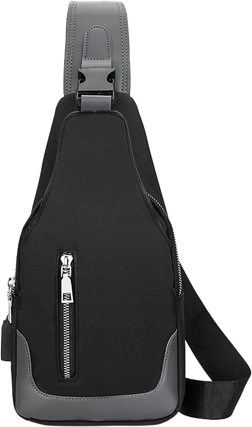 Chest Backpack Men's Simple Business Crossbody USB Interface Lock Color Cloth Chest Bag Shoulder Bag