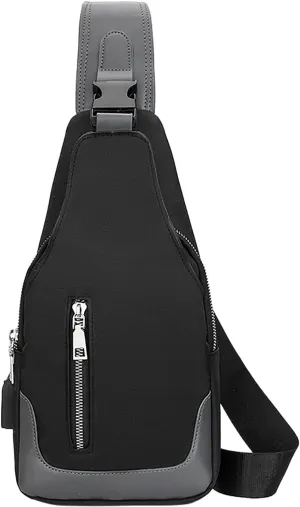 Chest Backpack Men's Simple Business Crossbody USB Interface Lock Color Cloth Chest Bag Shoulder Bag