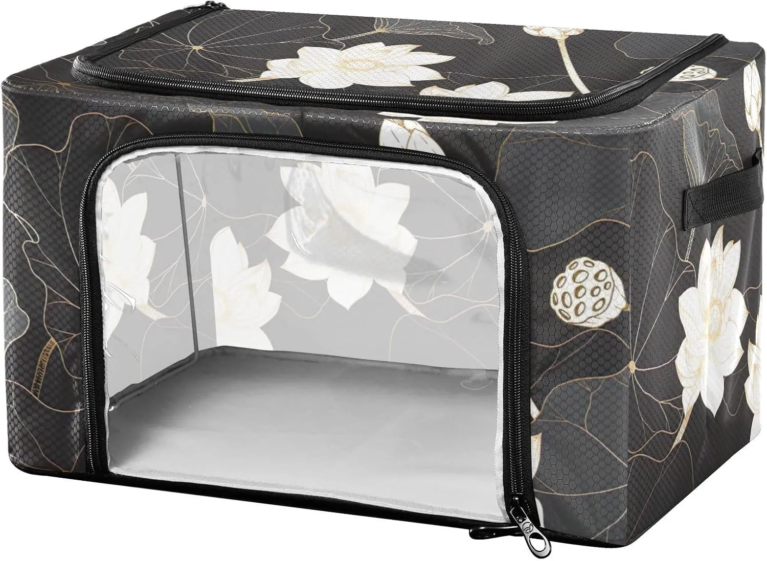 CHIFIGNO Golden Lotus Dark Garment Bags for Storage, Waterproof Polyester Fabric, 43 x 29 x 25.5 Cm for Clothes, Toys
