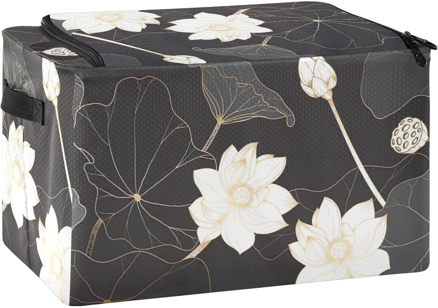 CHIFIGNO Golden Lotus Dark Garment Bags for Storage, Waterproof Polyester Fabric, 43 x 29 x 25.5 Cm for Clothes, Toys