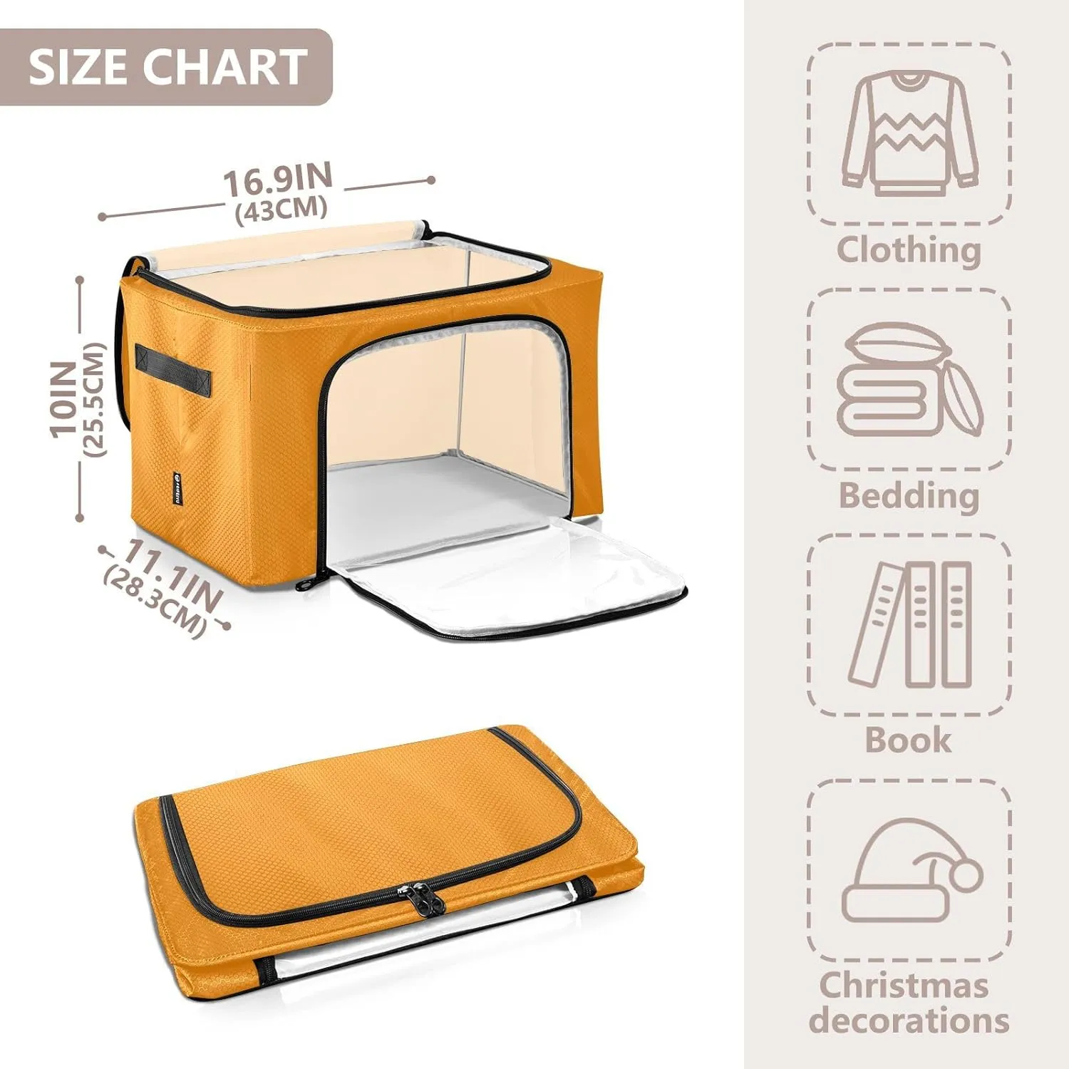 CHIFIGNO Tangerine Garment Bags for Storage, Waterproof Polyester Fabric, 43 x 29 x 25.5 Cm for Clothes, Toys